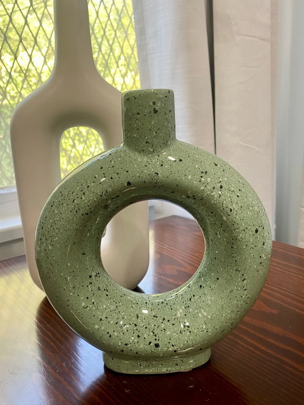 Round Speckled Mint Green Ceramic Vase